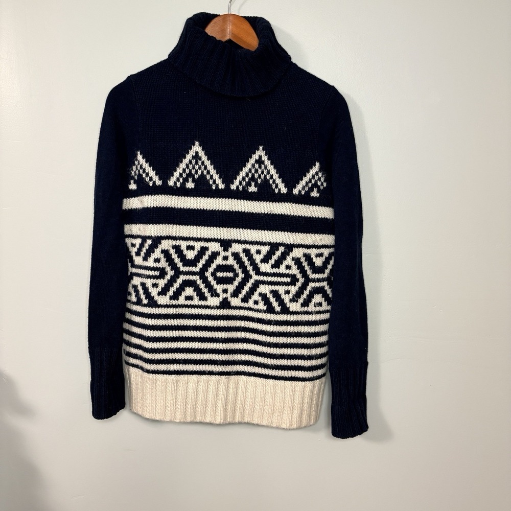 J Crew Navy Ski Nordic Turtleneck Sweater Wool Blend Size Small